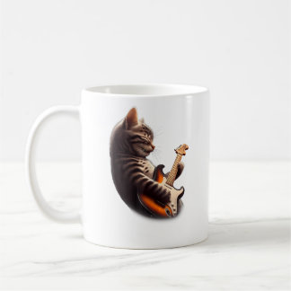 Cat Playing Guitar - Funny Rock Music Guitar Cat Coffee Mug