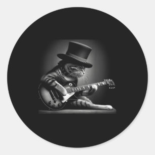 Cat Playing Guitar - Funny Rock Music Guitar Cat F Classic Round Sticker