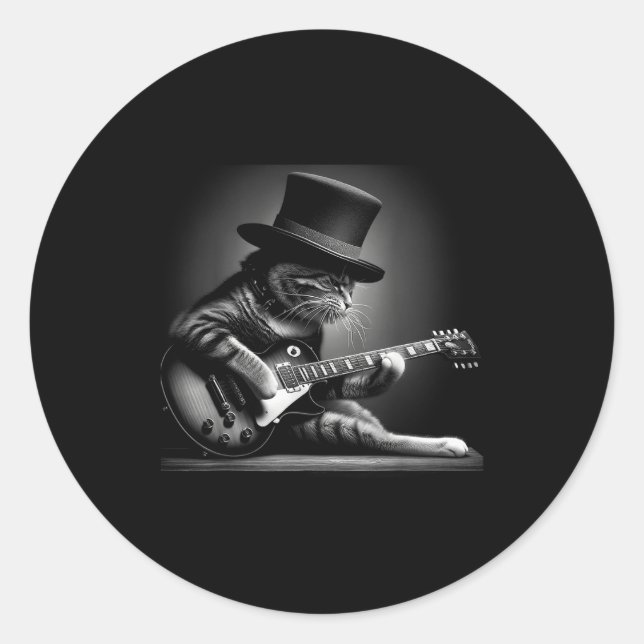 Cat Playing Guitar - Funny Rock Music Guitar Cat F Classic Round Sticker (Front)