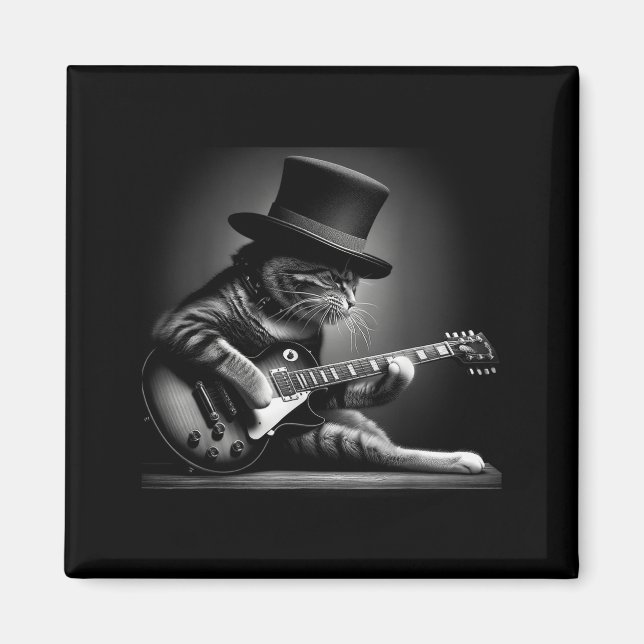 Cat Playing Guitar - Funny Rock Music Guitar Cat F Magnet (Front)