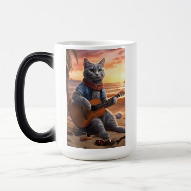 Cat playing guitar  magic mug (Left)