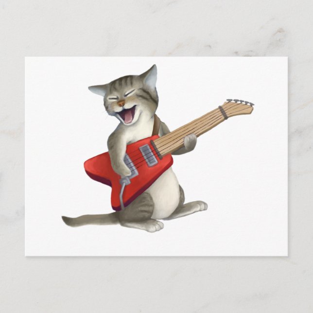 Cat Playing Guitar Postcard (Front)
