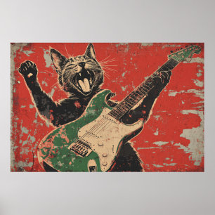 CAT PLAYING GUITAR POSTER