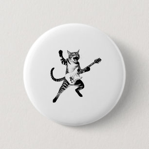 Cat Playing Guitar Rock And Roll Band Men Women Ki 6 Cm Round Badge