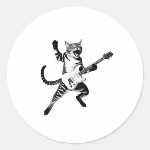 Cat Playing Guitar Rock And Roll Band Men Women Ki Classic Round Sticker