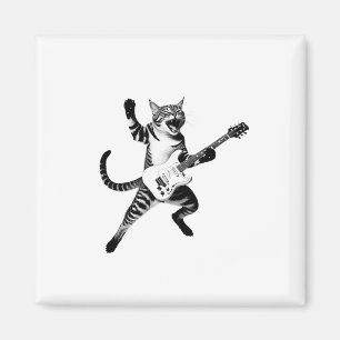 Cat Playing Guitar Rock And Roll Band Men Women Ki Magnet