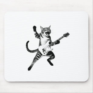 Cat Playing Guitar Rock And Roll Band Men Women Ki Mouse Pad