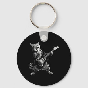 Cat Playing Guitar Rock And Roll Rock Star For Men Key Ring