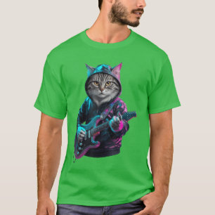 Cat Playing Guitar Rock and Roll Rock Star for Men T-Shirt