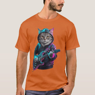Cat Playing Guitar Rock and Roll Rock Star for Men T-Shirt