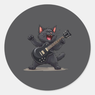 Cat Playing Guitar Rock And Roll Rock Star Funny Classic Round Sticker