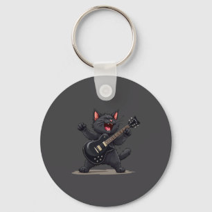 Cat Playing Guitar Rock And Roll Rock Star Funny  Key Ring