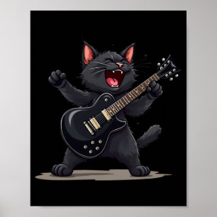Cat Playing Guitar Rock And Roll Rock Star Funny Poster
