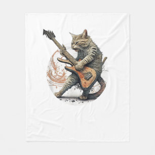 Cat Playing Guitar  Rock Cat  Heavy Metal Cat  Mus Fleece Blanket
