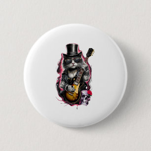 Cat Playing Guitar Rock & Roll 80s 90s Rock Band C 6 Cm Round Badge