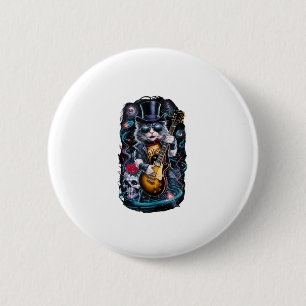 Cat Playing Guitar Rock & Roll 80s 90s Rock Band C 6 Cm Round Badge