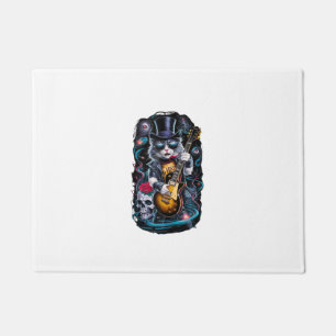 Cat Playing Guitar Rock & Roll 80s 90s Rock Band C Doormat