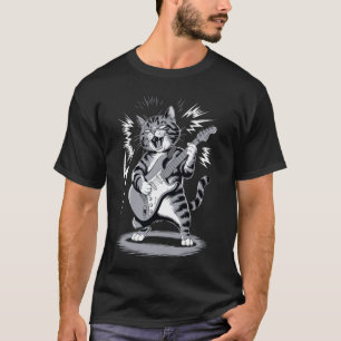 Cat Playing Guitar Rock Star Kitten Funny Music Lo T-Shirt