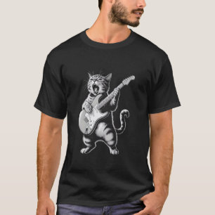Cat Playing Guitar Rock Star Music Funny Men Women T-Shirt