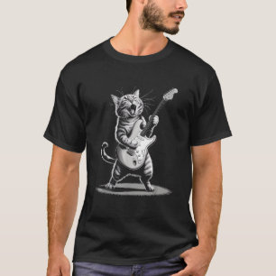 Cat Playing Guitar Rock Star Music Funny Men Women T-Shirt
