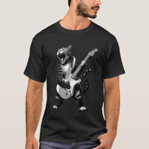 Cat Playing Guitar Rock Star Music Lover Funny T-Shirt