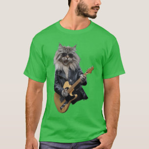 Cat Playing Guitar Rock Star Rock and Roll For Men T-Shirt