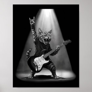 Cat Playing Guitar Rock Star Rock and Roll Men Poster