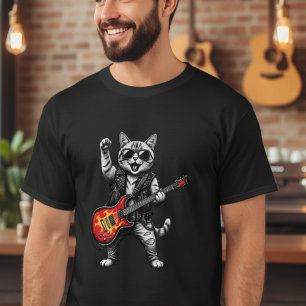 Cat Playing Guitar Rock Star Rock and Roll men T-Shirt