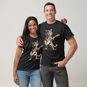 Cat Playing Guitar Rock Star Rock and Roll Men Wom T-Shirt