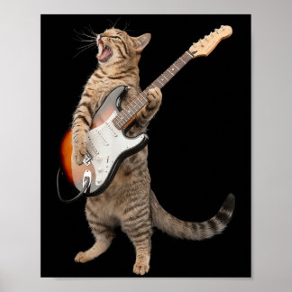 Cat Playing Guitar Shirt Kids Men Women Rock And R Poster