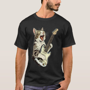 Cat Playing Guitar Star Rock and Roll Men Women Ki T-Shirt