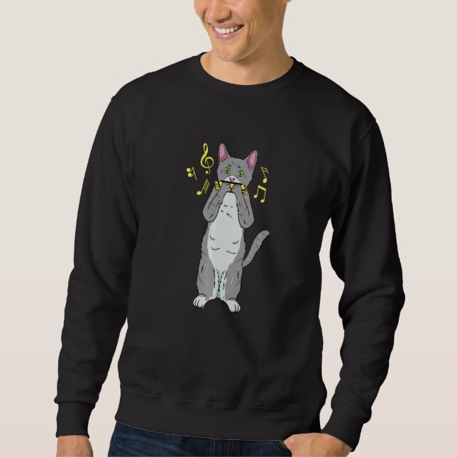 Cat Playing Harmonica Harmonicist   Sweatshirt (Front)