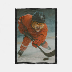 Cat Playing Hockey Fleece Blanket