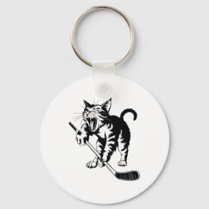 Cat Playing Ice Hockey _1 Key Ring