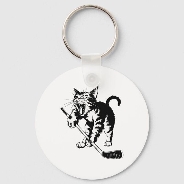 Cat Playing Ice Hockey _1  Key Ring (Front)