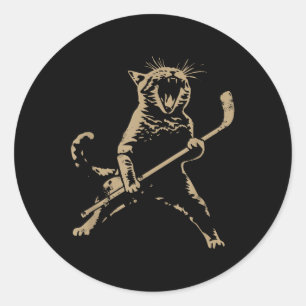 Cat Playing Ice Hockey Classic Round Sticker