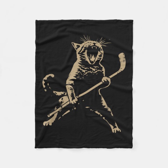 Cat Playing Ice Hockey  Fleece Blanket (Front)