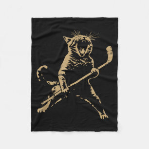 Cat Playing Ice Hockey Fleece Blanket