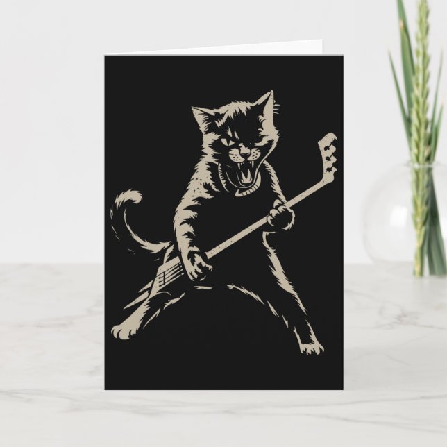 Cat Playing Ice Hockey Funny Cat Playing Hockey Sp Card (Front)