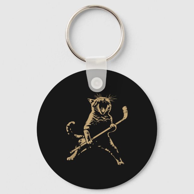 Cat Playing Ice Hockey  Key Ring (Front)