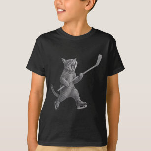 Cat Playing Ice Hockey Stick Funny Skating Cat  T-Shirt