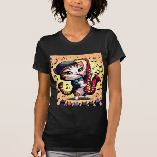 Cat playing Jazz music on Saxophone T-Shirt