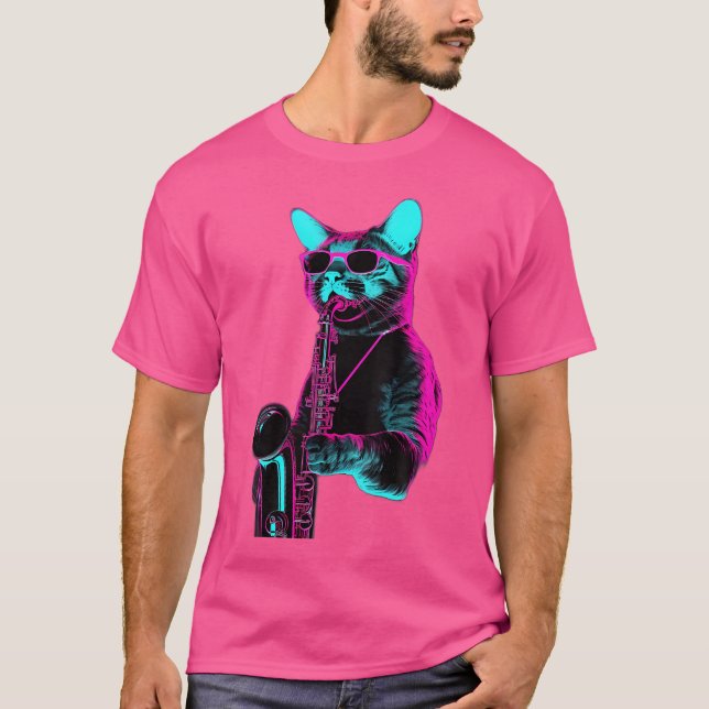Cat Playing Jazz On Saxophone T-Shirt (Front)