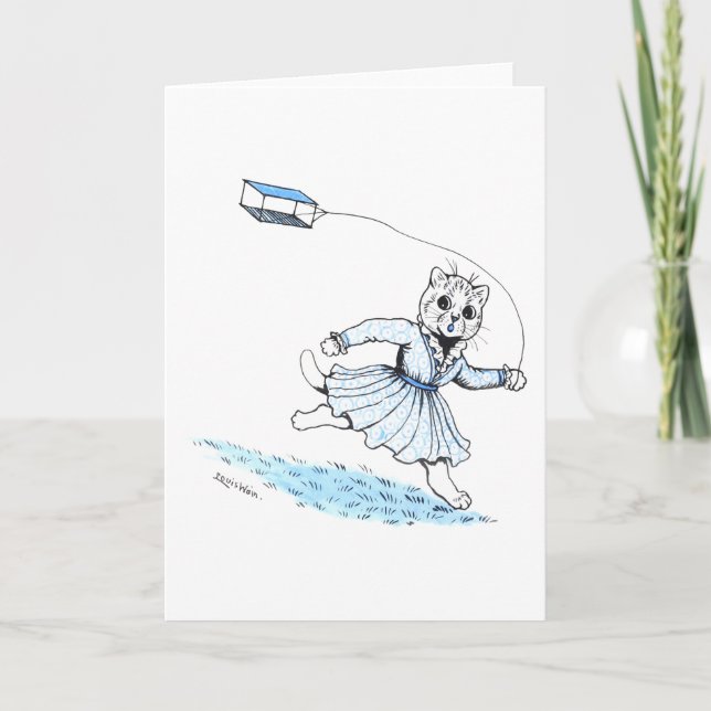 Cat Playing Kite, Louis Wain Card (Front)