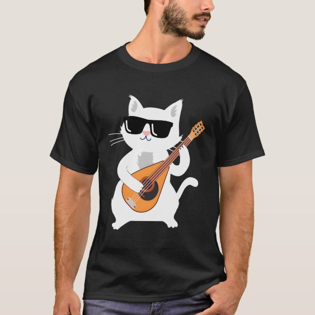 Cat Playing Mandolin T-Shirt (Front)