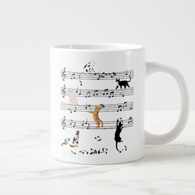 Cat Playing Note Music, Naughty Cat Gift, Cute Cat Large Coffee Mug (Right)