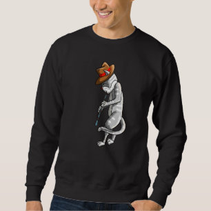 Cat Playing Oboe Cool Animal Pipe Musician Love Sweatshirt