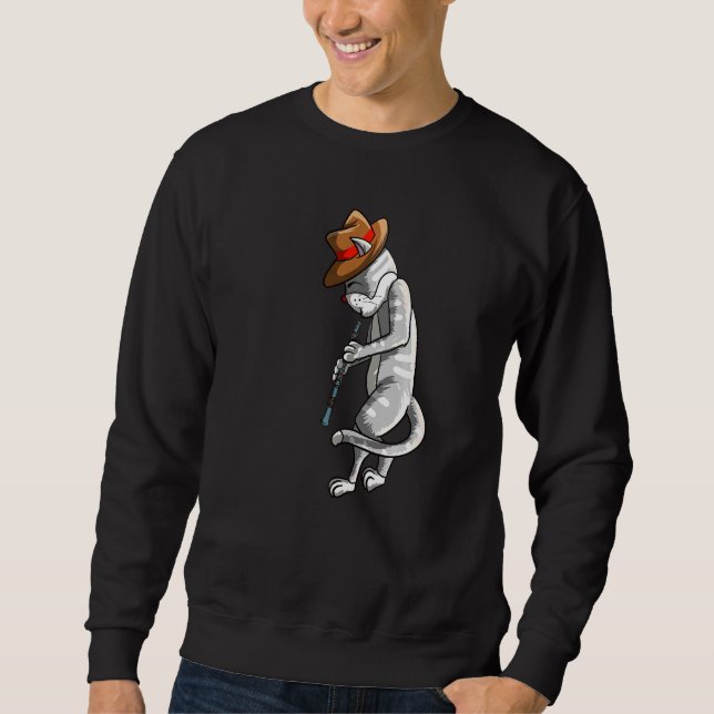 Cat Playing Oboe Cool Animal Pipe Musician Love Sweatshirt (Front)