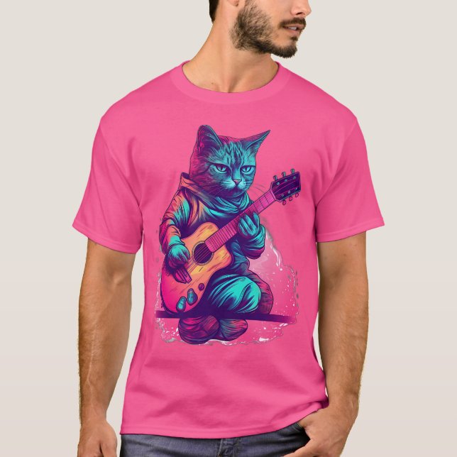 Cat Playing On Acoustic Guitar T-Shirt (Front)