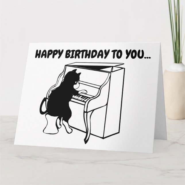 CAT PLAYING PIANO BIRTHDAY CARDS CARD (Front)